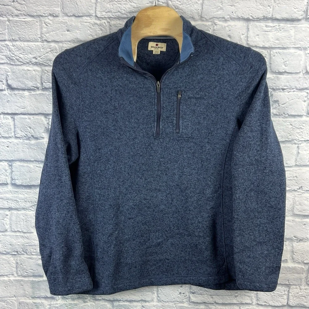 Woolrich‎ Men Blue Angler 1/4 Zip Pocket Fleece Pullover Sweater Jacket 2XL XXL